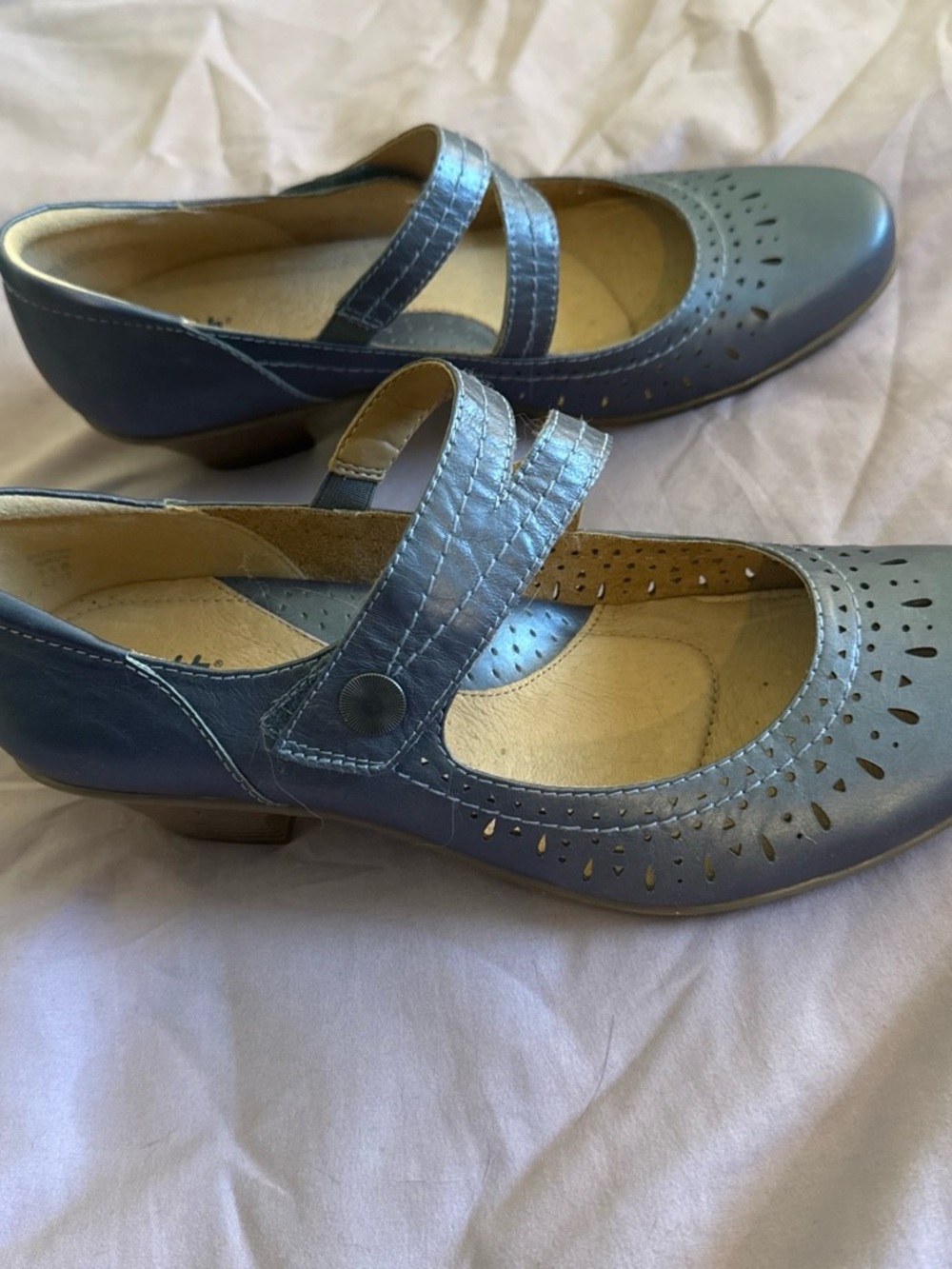 Earth Blue Leather Mary Jane Flats with Strap